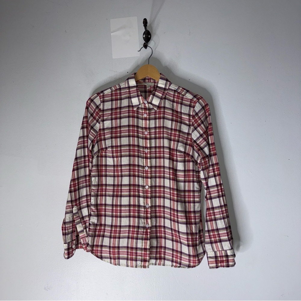 Talbots Flannel Cotton Pink Purple Plaid Collar Button‎ Down Size P